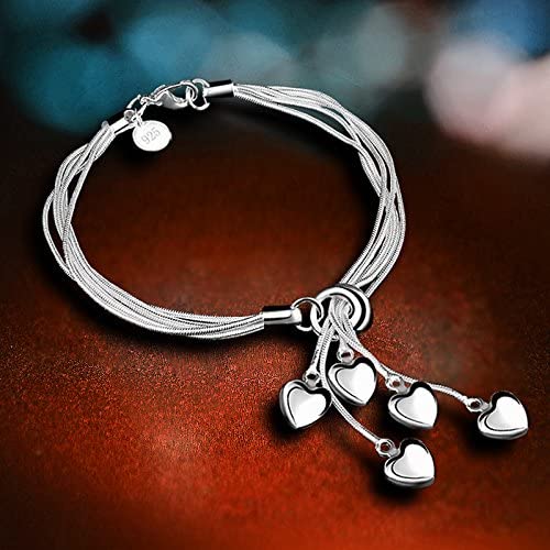 .925 Sterling Silver Five-Line Chain with Five-Heart Bracelet Bracelets - DailySale