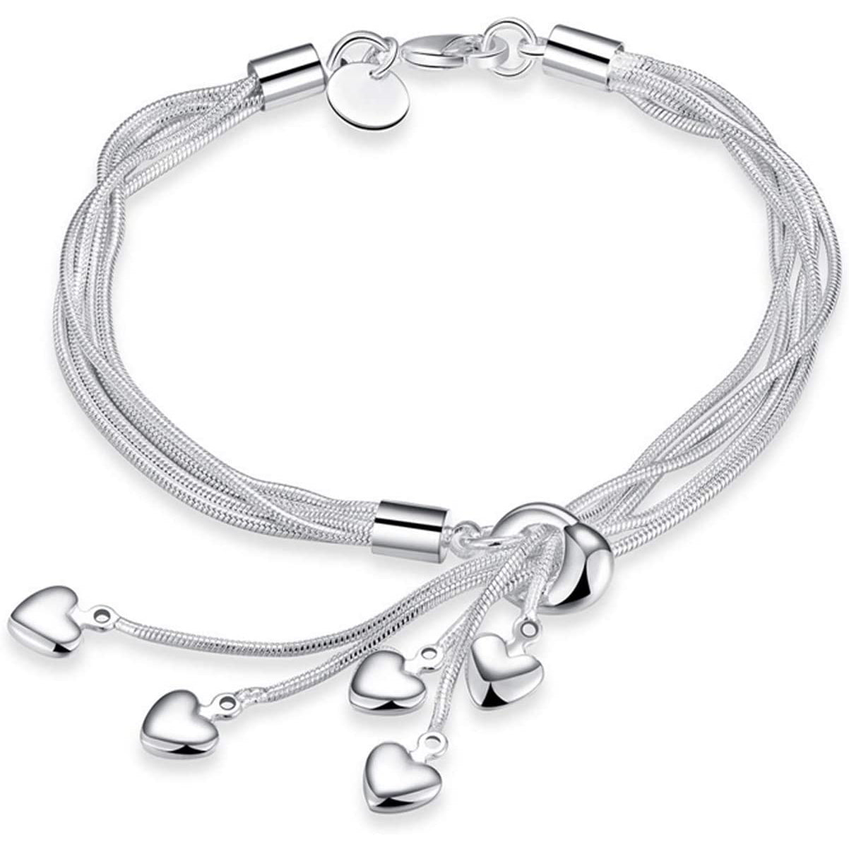 .925 Sterling Silver Five-Line Chain with Five-Heart Bracelet Bracelets - DailySale