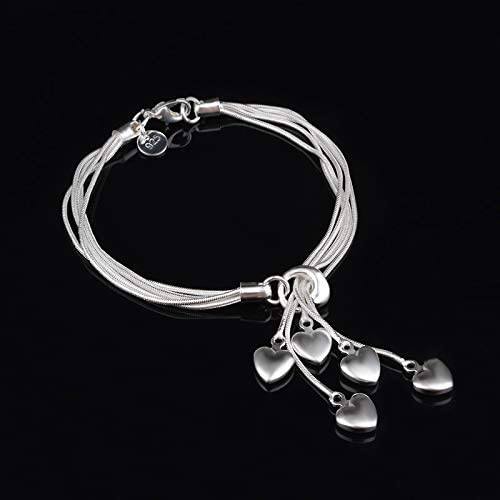 .925 Sterling Silver Five-Line Chain with Five-Heart Bracelet Bracelets - DailySale