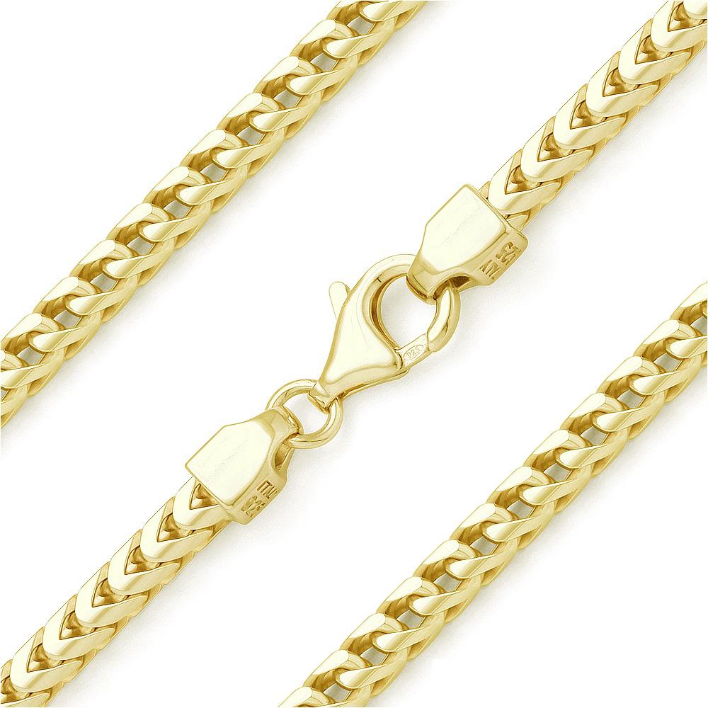 925 Sterling Silver Over 14k Yellow Gold 3mm Franco Chain Necklaces 18" - DailySale