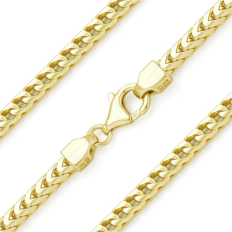 925 Sterling Silver Over 14k Yellow Gold 3mm Franco Chain Necklaces 18" - DailySale