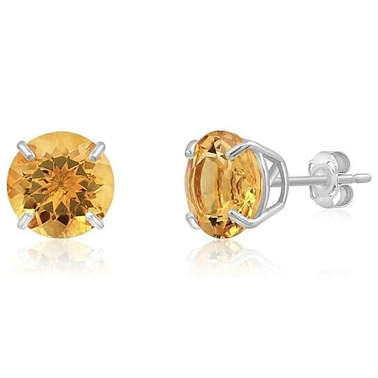 925 Sterling Silver Round Cut Citrine Stud Earrings 2.00 Cttw Earrings - DailySale