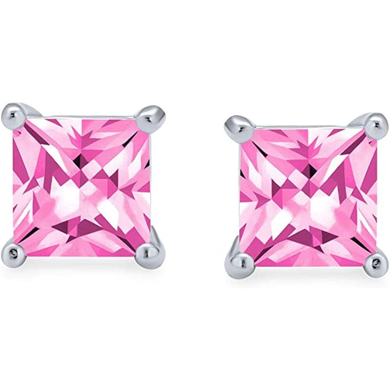 .925 Sterling Silver Square Cubic Zirconia Solitaire Princess AAA CZ Stud Earrings Earrings - DailySale