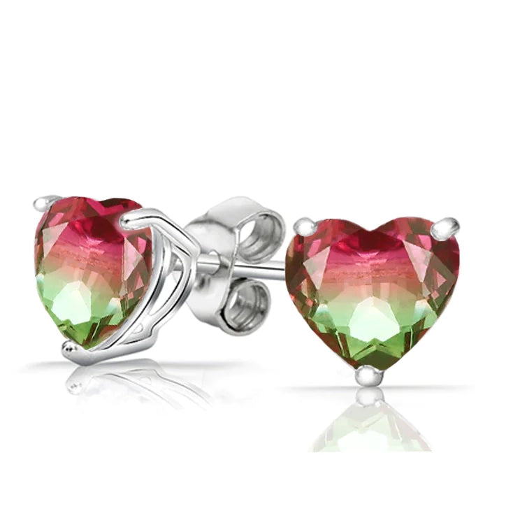 925 Sterling Silver Watermelon Tourmaline Earrings Earrings Heart - DailySale