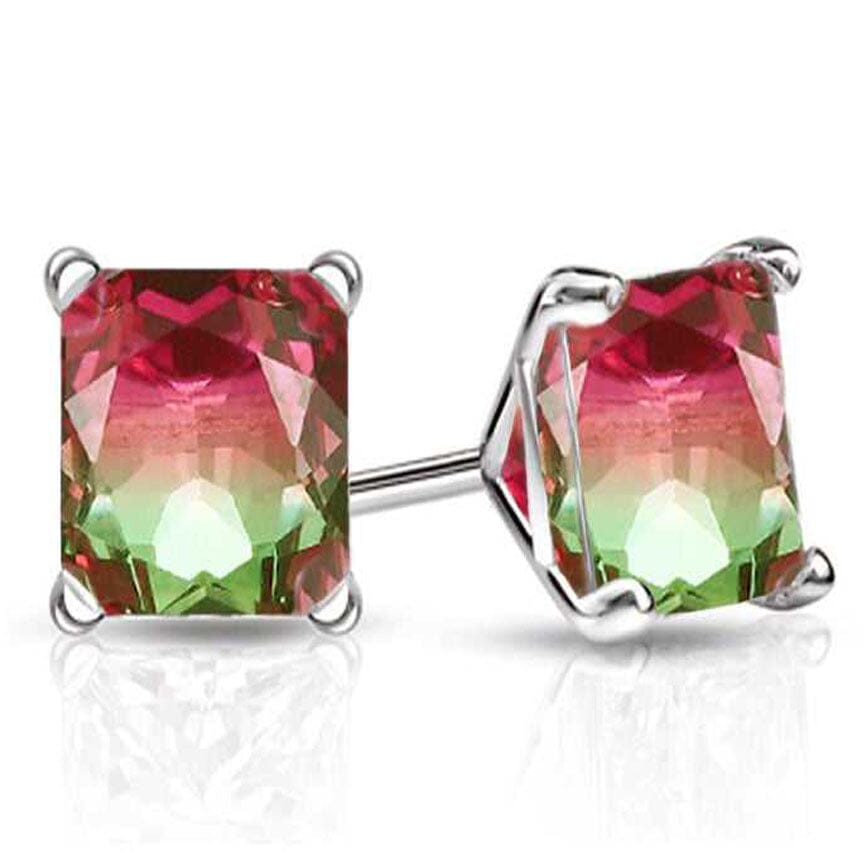 925 Sterling Silver Watermelon Tourmaline Earrings Earrings Princess - DailySale