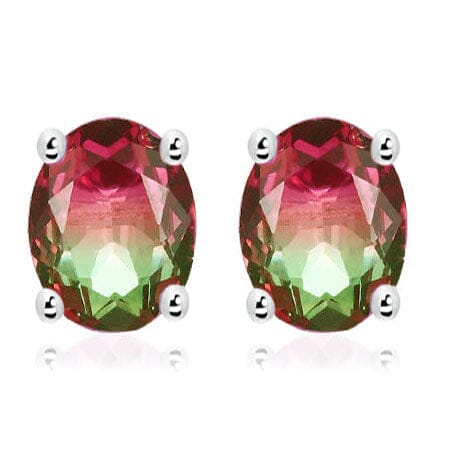 925 Sterling Silver Watermelon Tourmaline Earrings Earrings Round - DailySale