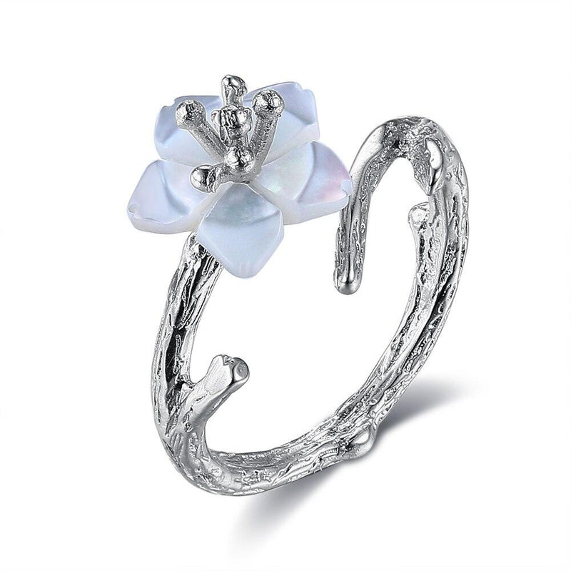 925 Sterling Silver White Cherry Blossom Shell Pearl Flower Branch Rings Rings - DailySale