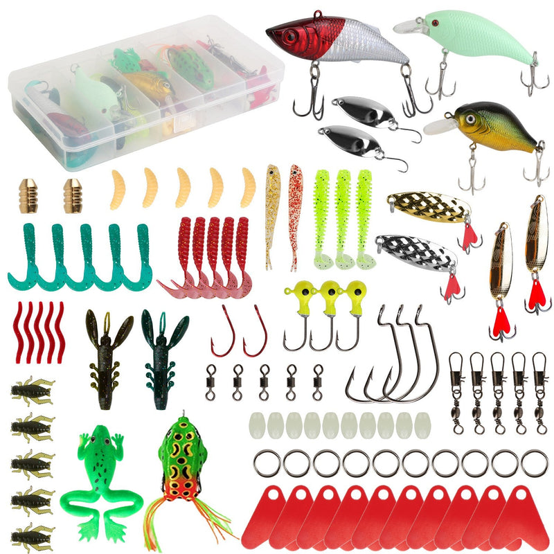LakeForest Fishing Lures Kit Soft & Hard Bait Crankbaits Set Tackle Box in Red