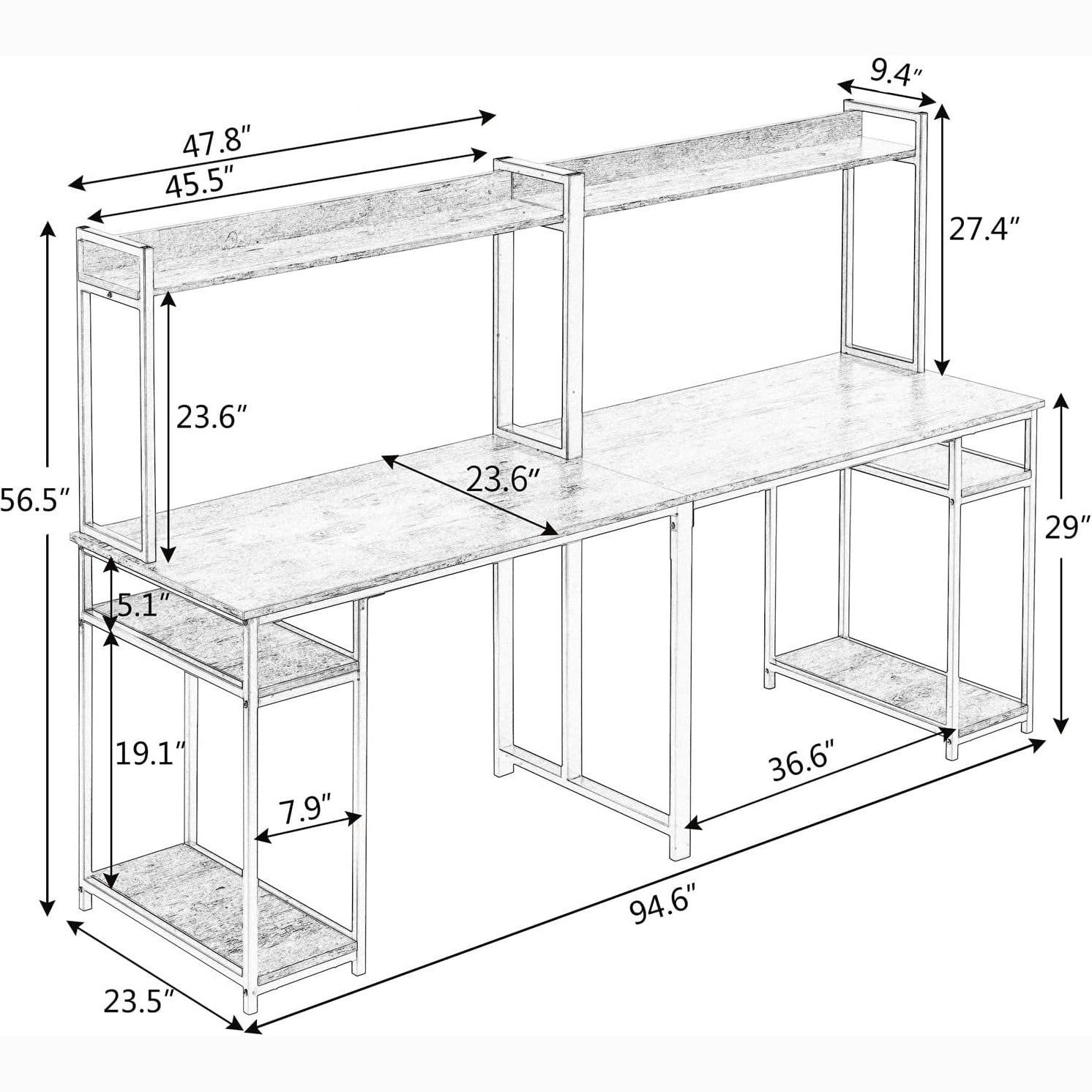 94.6 Inch Modern Two Person Computer Desk Computer Accessories - DailySale