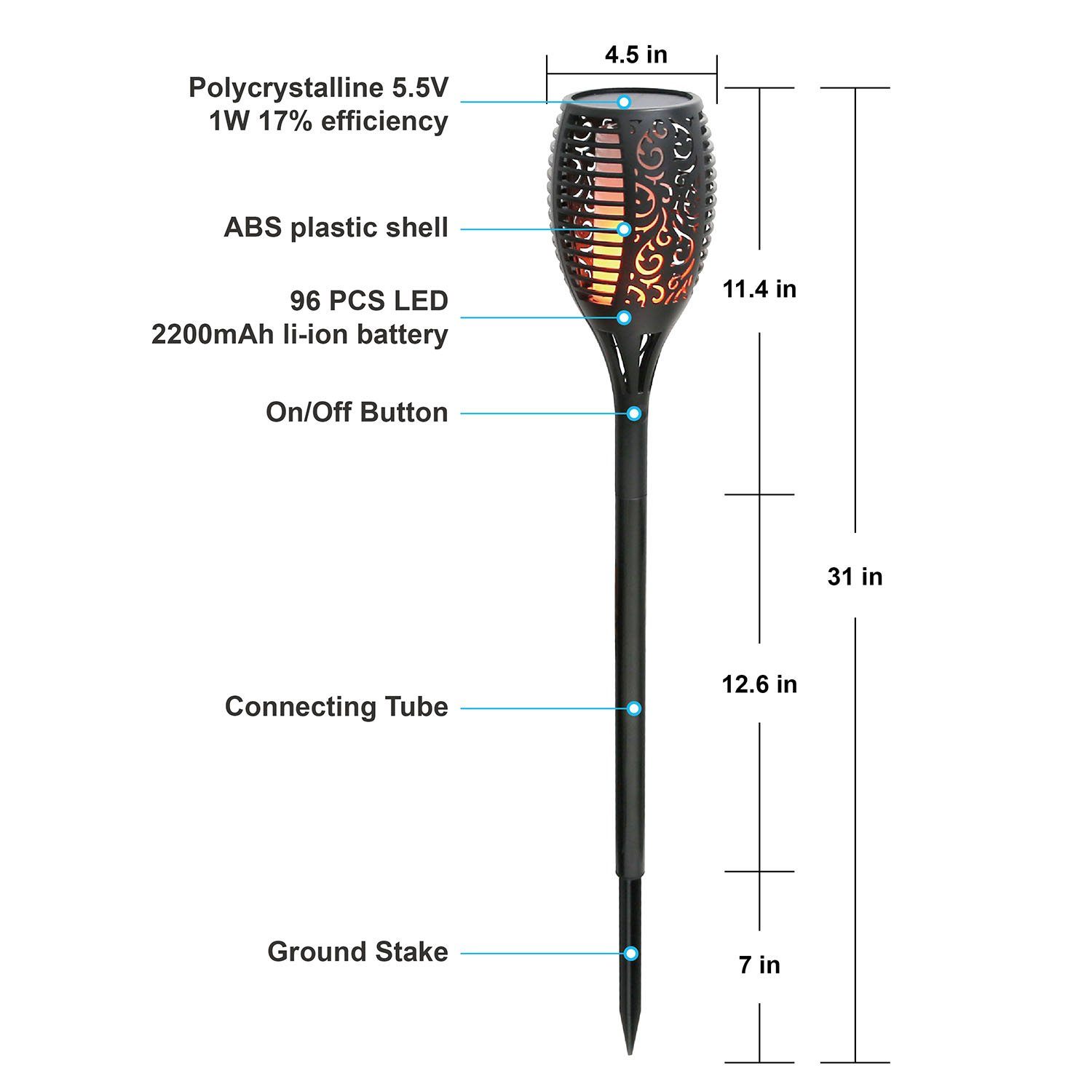 96 LEDs Solar Flame Torch Light Garden & Patio - DailySale