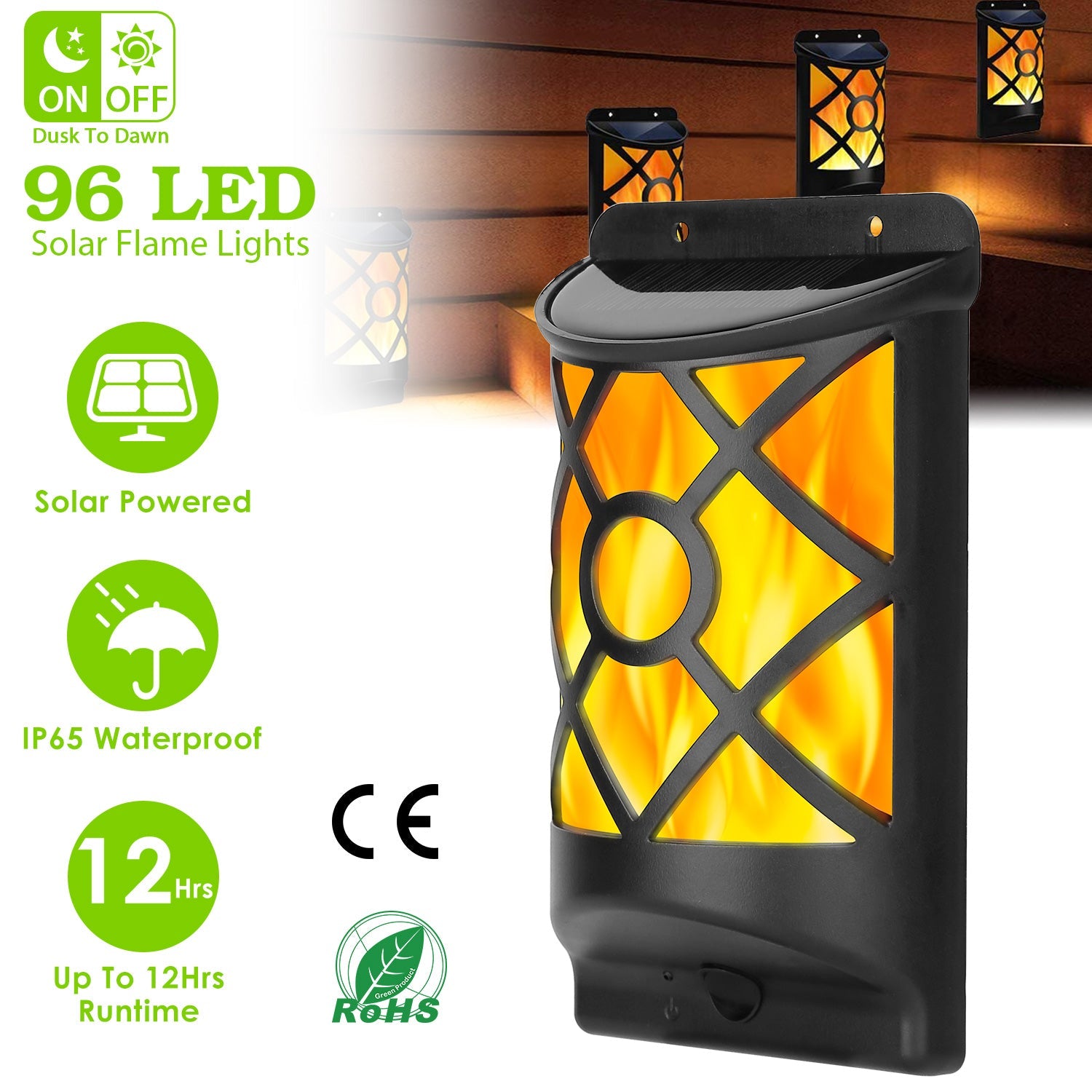 96 LEDs Waterproof Flame Solar Lights Outdoor Outdoor Lighting - DailySale