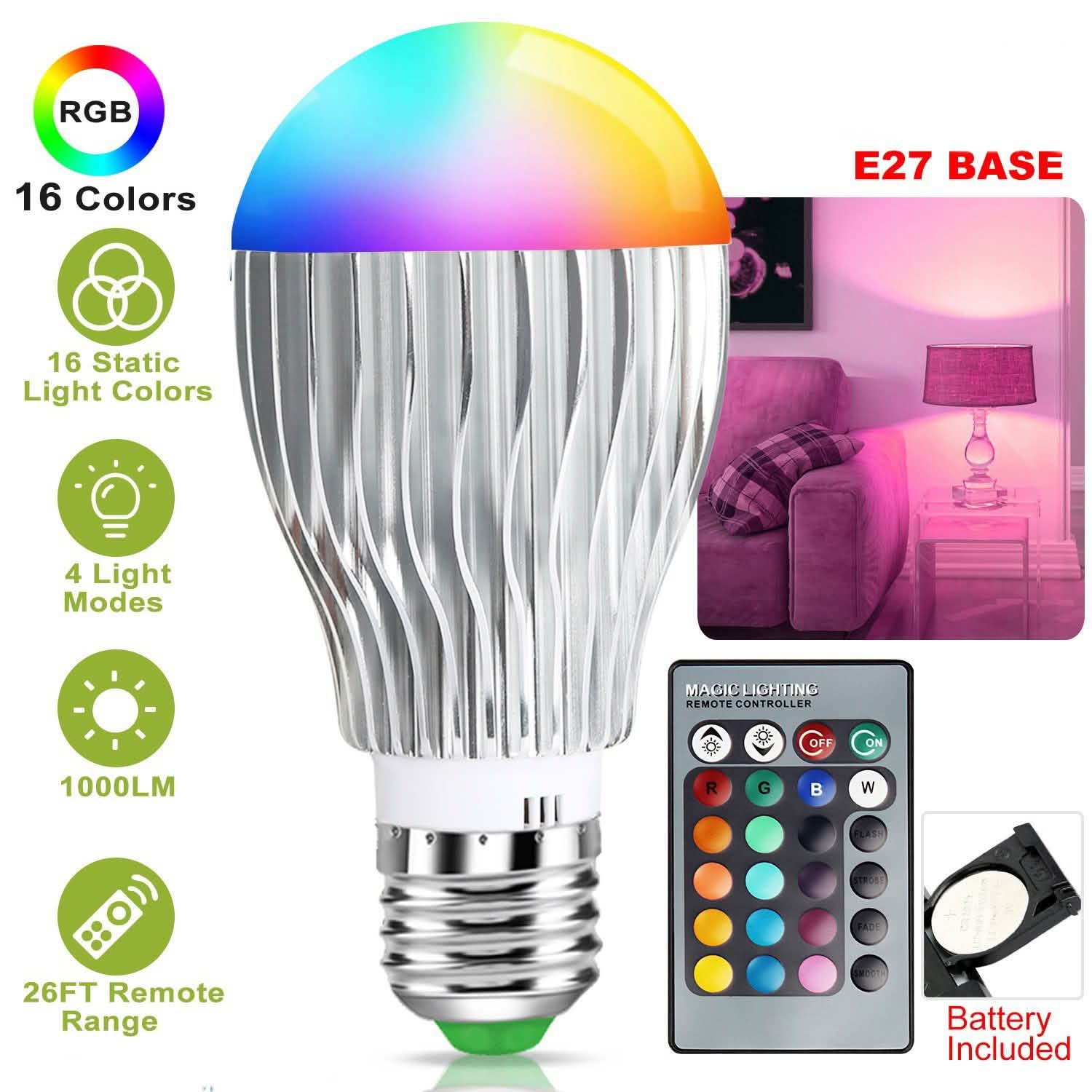 9W LED Light Bulb E27 RGB Lamp Lighting & Decor - DailySale