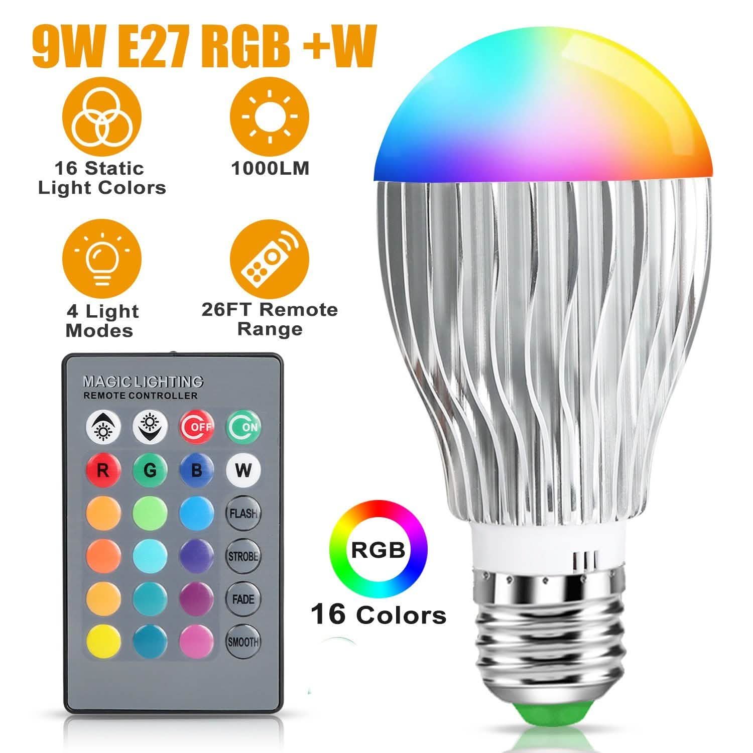 9W LED Light Bulb E27 RGB Lamp Lighting & Decor - DailySale