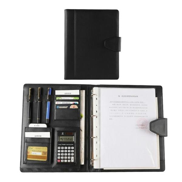 A4 Conference Folder Soft Leather Portfolio Organiser with Calculator Black With 12 Bit Calculator - DailySale