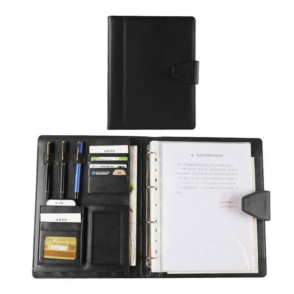 A4 Conference Folder Soft Leather Portfolio Organiser with Calculator Black Without Calculator - DailySale