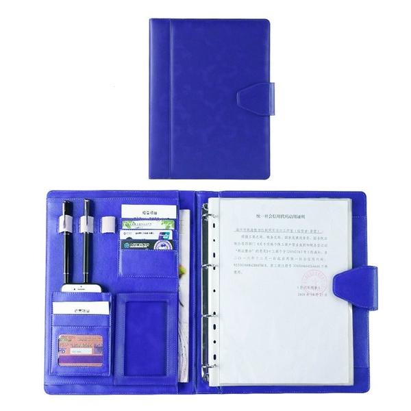A4 Conference Folder Soft Leather Portfolio Organiser with Calculator Blue Without Calculator - DailySale