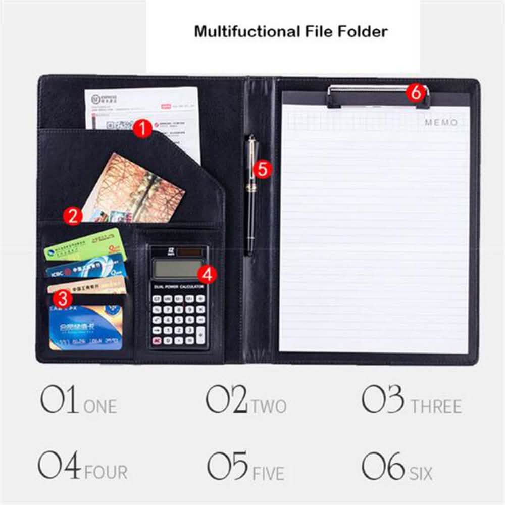 A4 Conference Folder Soft Leather Portfolio Organiser with Calculator - DailySale