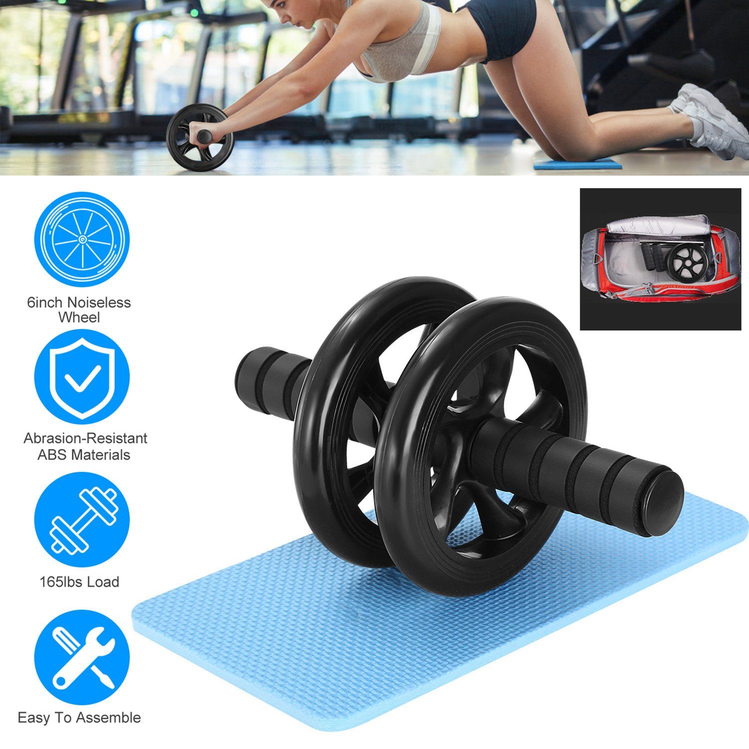 Ab Roller Wheel Fitness Exercise with Knee Pads Fitness - DailySale