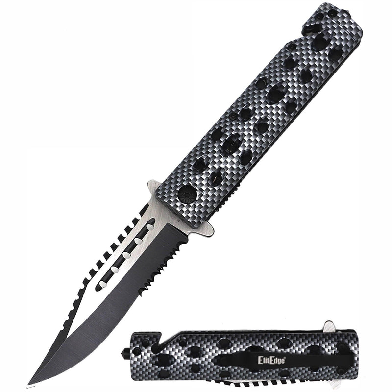ABS Spring Assisted Rescue Knife Tactical Carbon Fiber - DailySale
