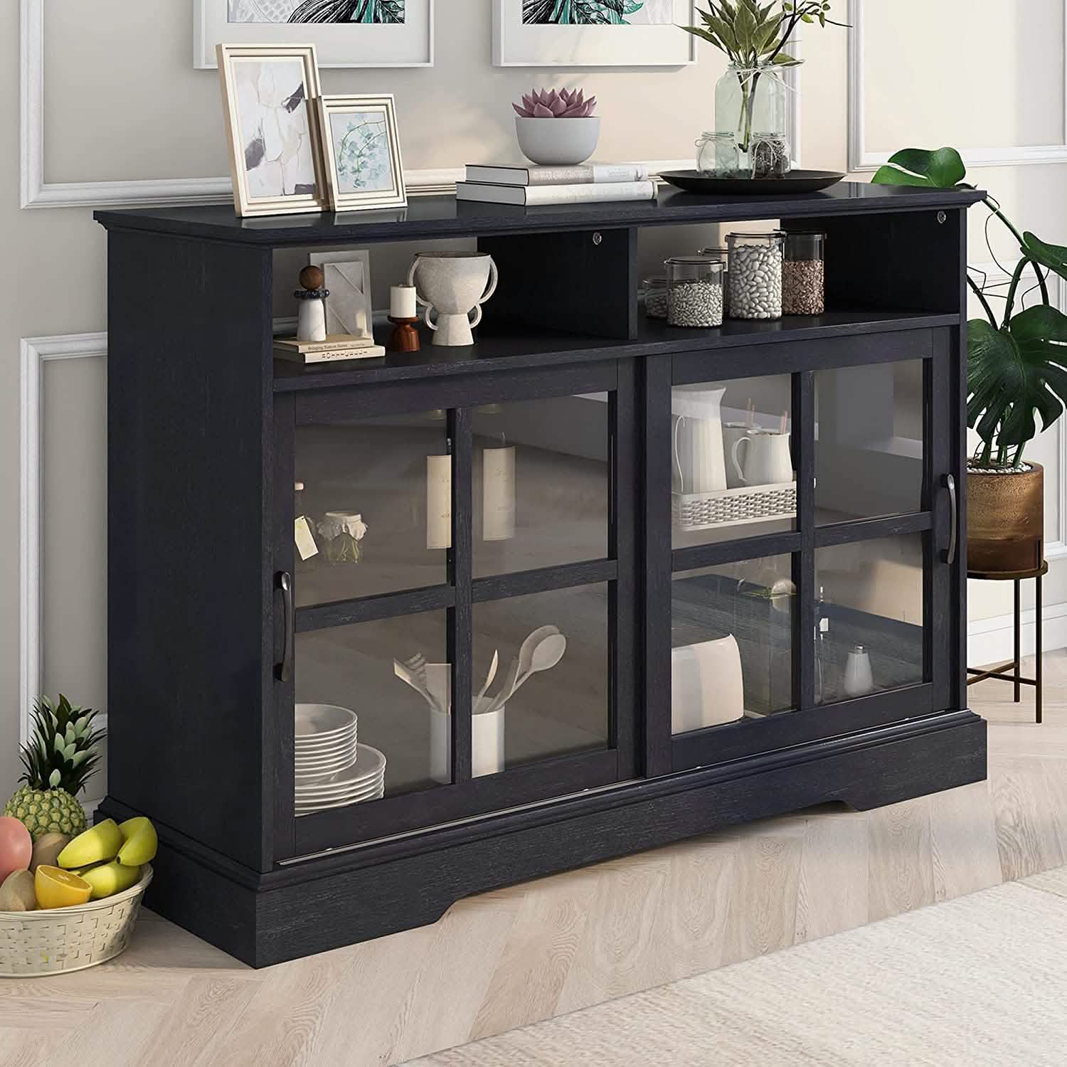 Accent Cabinet Wood Kitchen Buffet Sideboard Furniture & Decor Black - DailySale