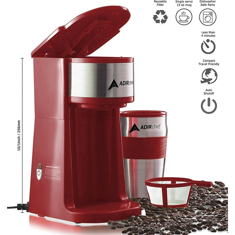 AdirChef Mini Travel Single Serve Coffee Maker & 15 oz. Travel Mug Coffee Tumbler & Reusable Filter Kitchen Appliances - DailySale
