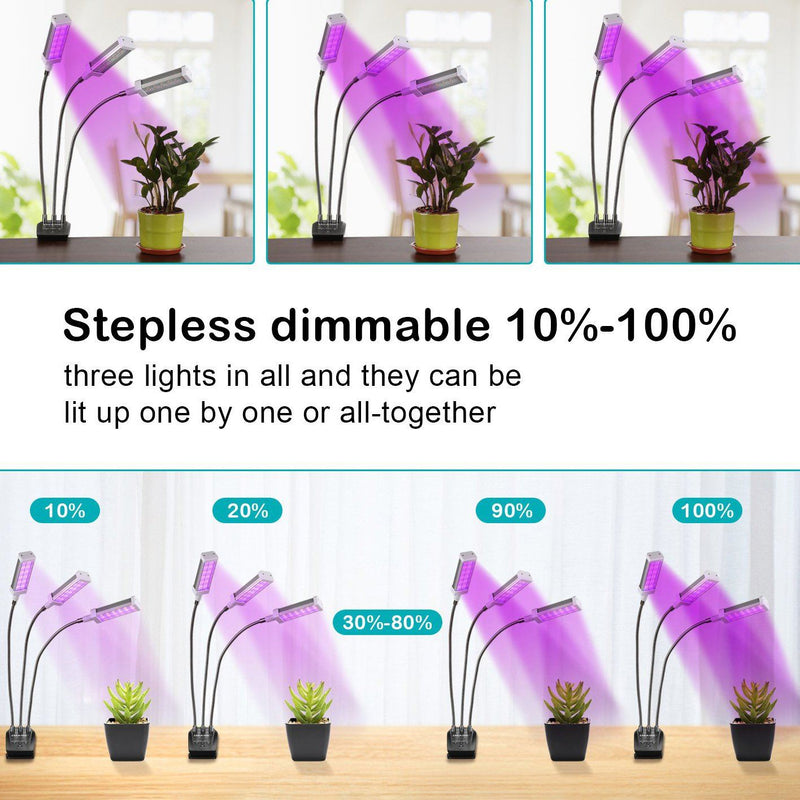 Adjustable 3-Head Grow Lights for Indoor Plants with Timer Garden & Patio - DailySale