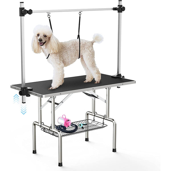 Adjustable Pet Large Foldable Dog Grooming Table with Arms Pet Supplies Black 36" - DailySale