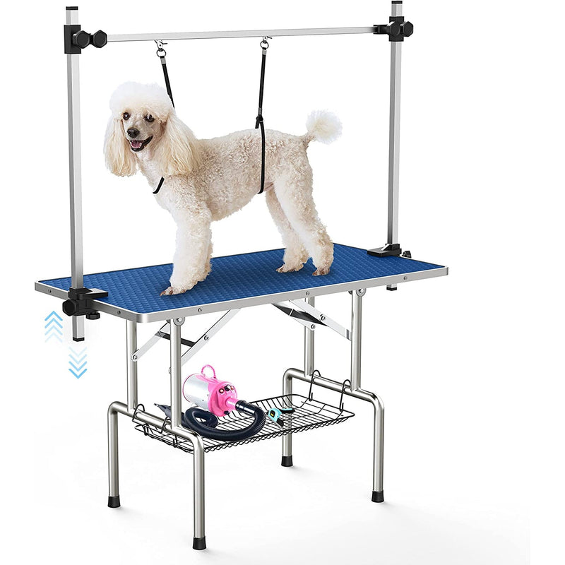 Adjustable Pet Large Foldable Dog Grooming Table with Arms Pet Supplies Blue 36" - DailySale