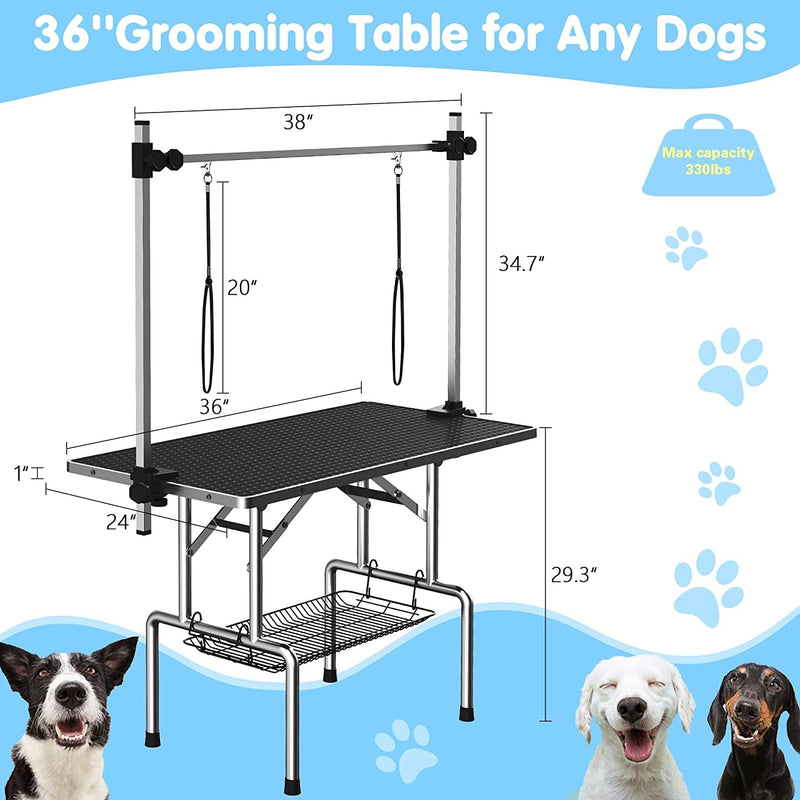 Adjustable Pet Large Foldable Dog Grooming Table with Arms Pet Supplies - DailySale