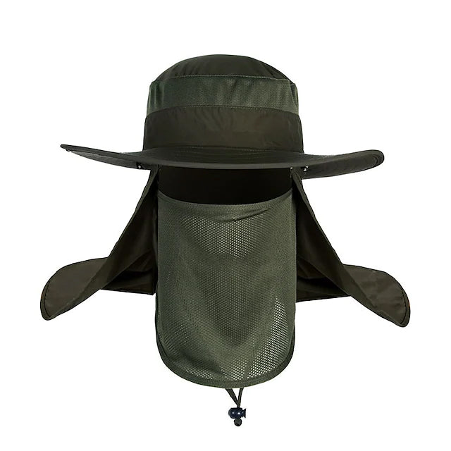 Adult Wide Brim Sun Hat with Neck Face Flap Cover Sports & Outdoors Army Green - DailySale