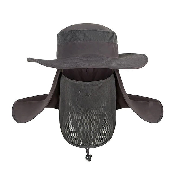 Adult Wide Brim Sun Hat with Neck Face Flap Cover Sports & Outdoors Dark Gray - DailySale