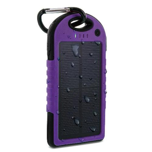 3/4 view of purple Aduro Powerup Solar 6,000 mAh Portable Backup Battery, available at Dailysale