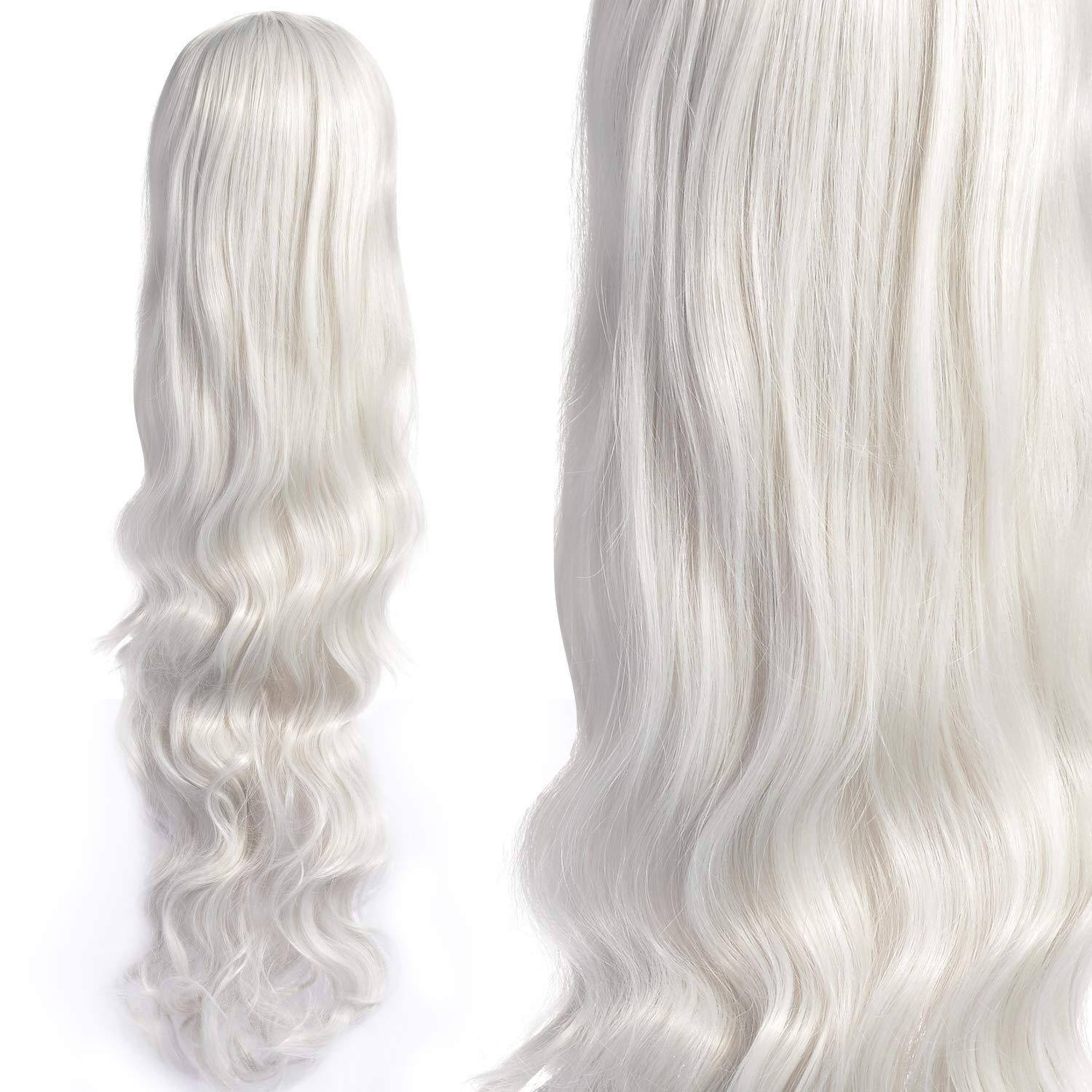 AGPTEK 33 Inch Heat Resistant Curly Wavy Long Silver Hair Wig Beauty & Personal Care - DailySale