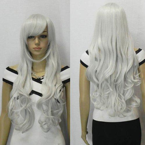 AGPTEK 33 Inch Heat Resistant Curly Wavy Long Silver Hair Wig Beauty & Personal Care - DailySale