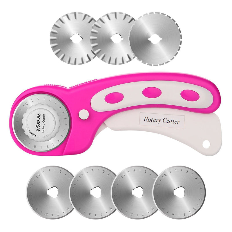 AGPtek 45mm Rotary Cutter with 7 Replacement Rotary Blades and Safety Lock
