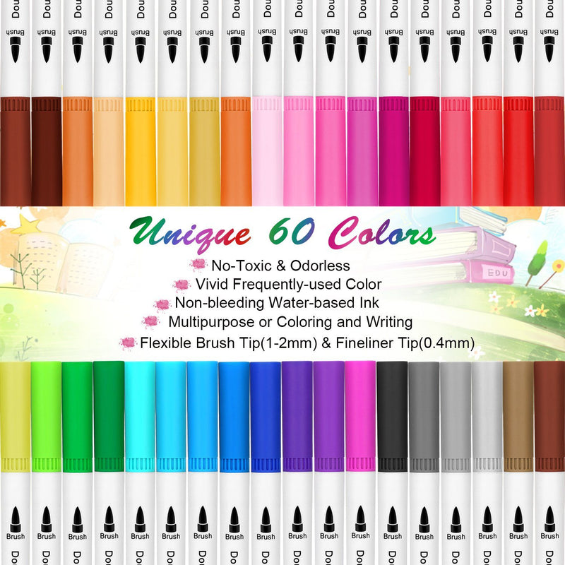 AGPtEK 60 Colors Dual Tip Brush Marker Pens Everything Else - DailySale