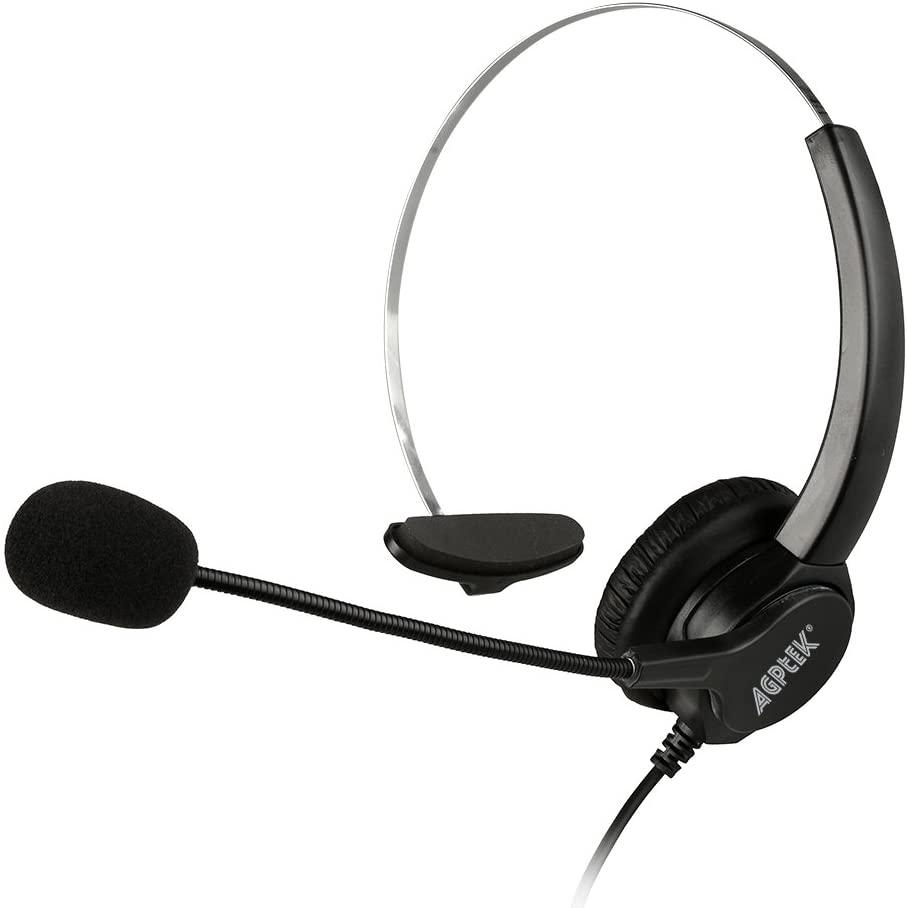 AGPtEK Call Center Hands-Free Noise Cancelling Corded Monaural Headset with Mic Mircrophone Headphones & Audio - DailySale