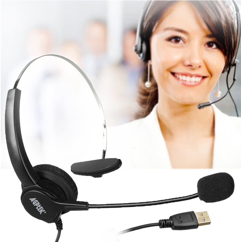 AGPtEK Call Center Hands-Free Noise Cancelling Corded Monaural Headset with Mic Mircrophone Headphones & Audio - DailySale