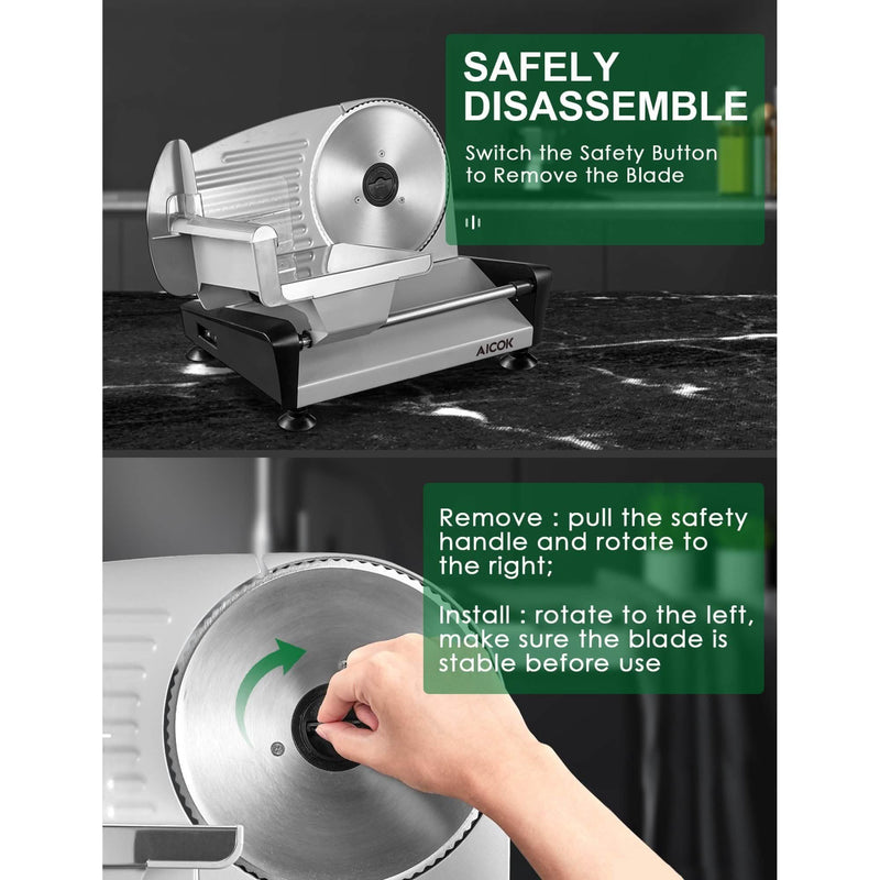 Aicok Meat Slicer with 7.5" Removable Stainless Steel Blade Kitchen & Dining - DailySale