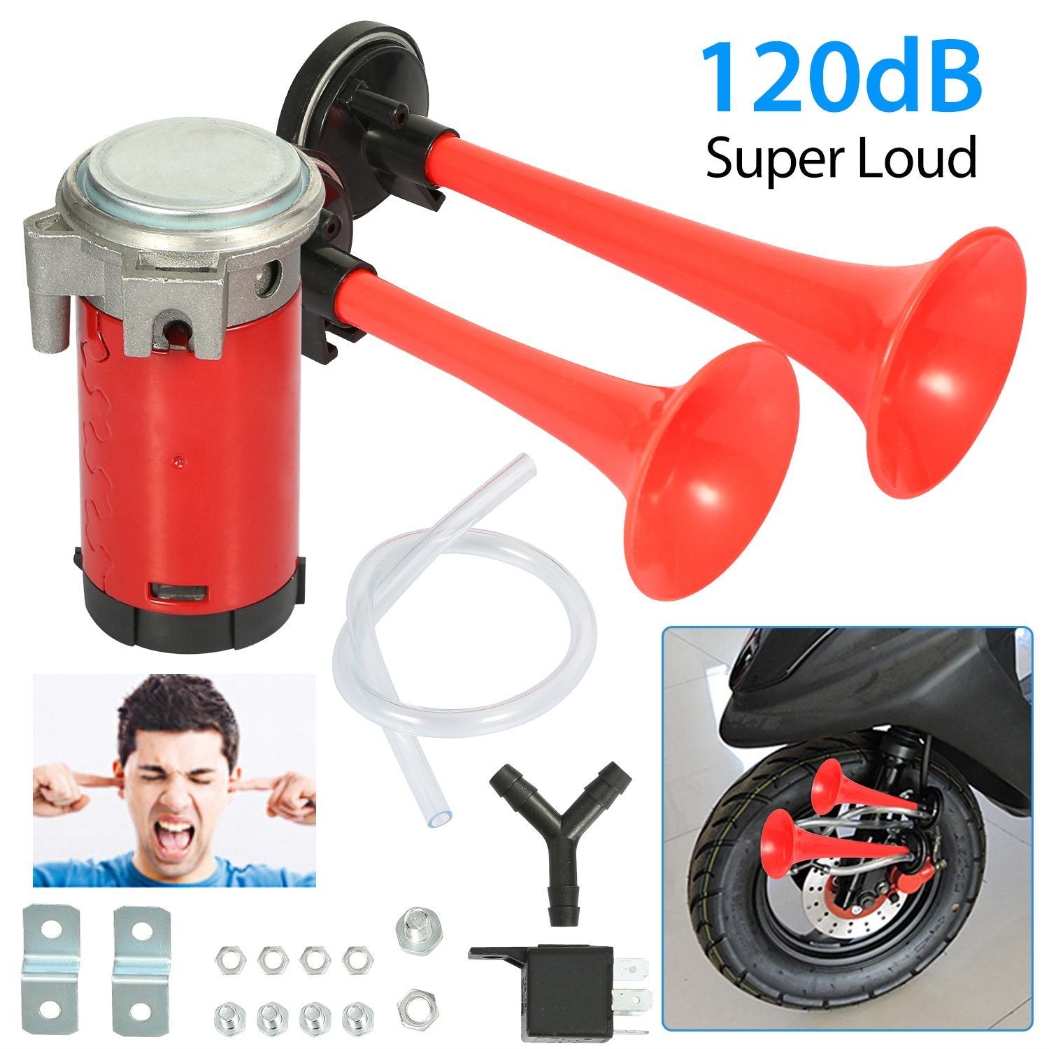 Air Horn Dual Trumpet 12V 115DB Automotive - DailySale