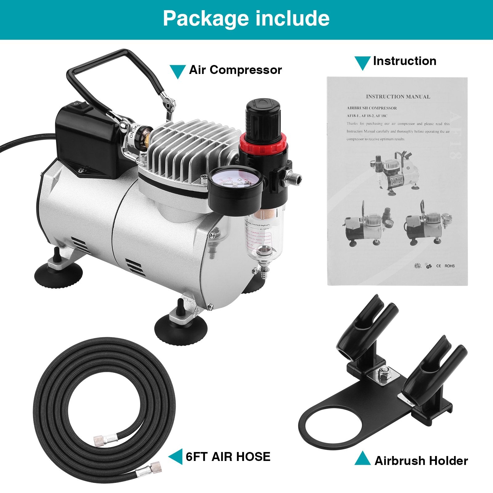 Airbrush Compressor Kit with 6ft Air Hose and Airbrush Holder Everything Else - DailySale