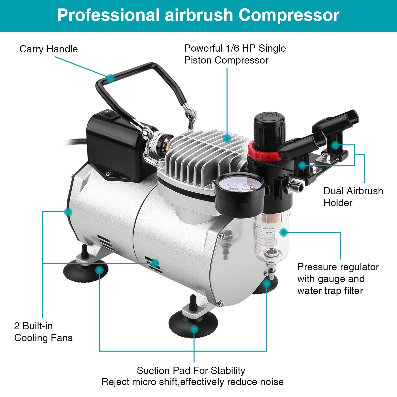 Airbrush Compressor Kit with 6ft Air Hose and Airbrush Holder Everything Else - DailySale