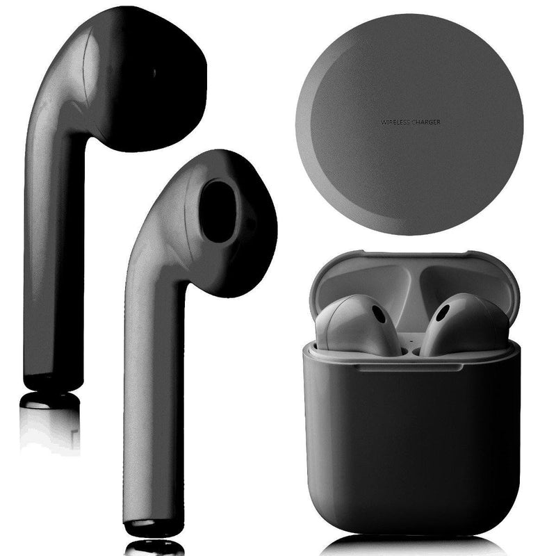 Airbuds Wireless Bluetooth Earphones with Charging Case and Bonus Qi Charging Mat Headphones & Speakers Black - DailySale