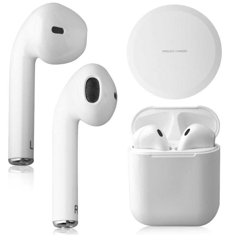 Airbuds Wireless Bluetooth Earphones with Charging Case and Bonus Qi Charging Mat Headphones & Speakers White - DailySale