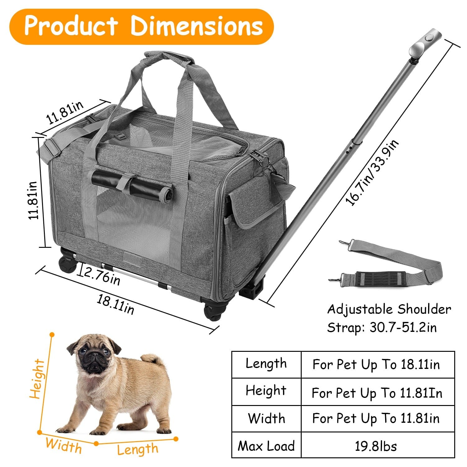 Airline Approved Rolling Pet Carrier with Telescopic Handle Shoulder Strap Pet Supplies - DailySale