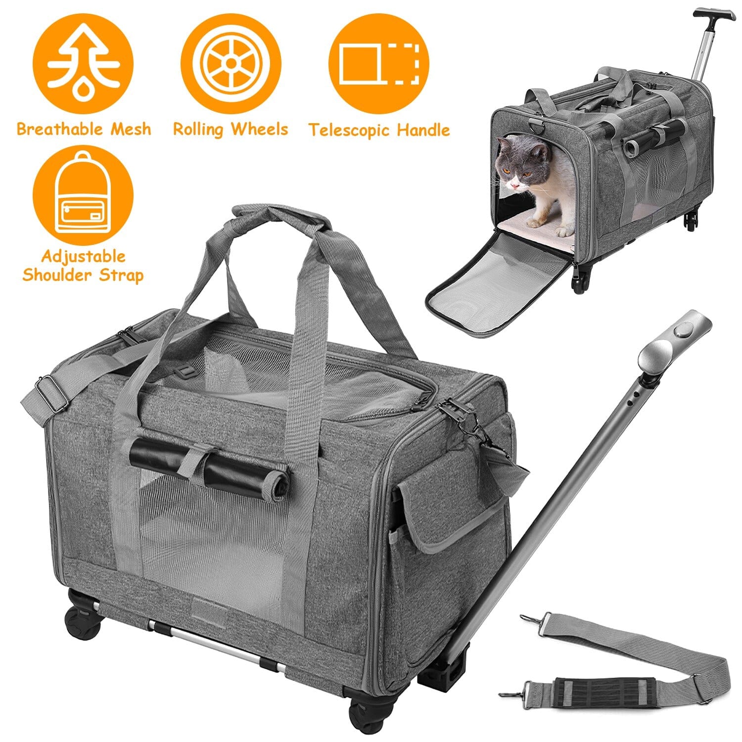 Airline Approved Rolling Pet Carrier with Telescopic Handle Shoulder Strap Pet Supplies - DailySale