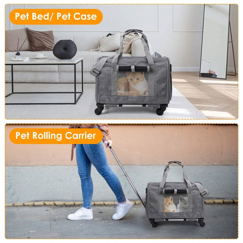 Airline Approved Rolling Pet Carrier with Telescopic Handle Shoulder Strap Pet Supplies - DailySale