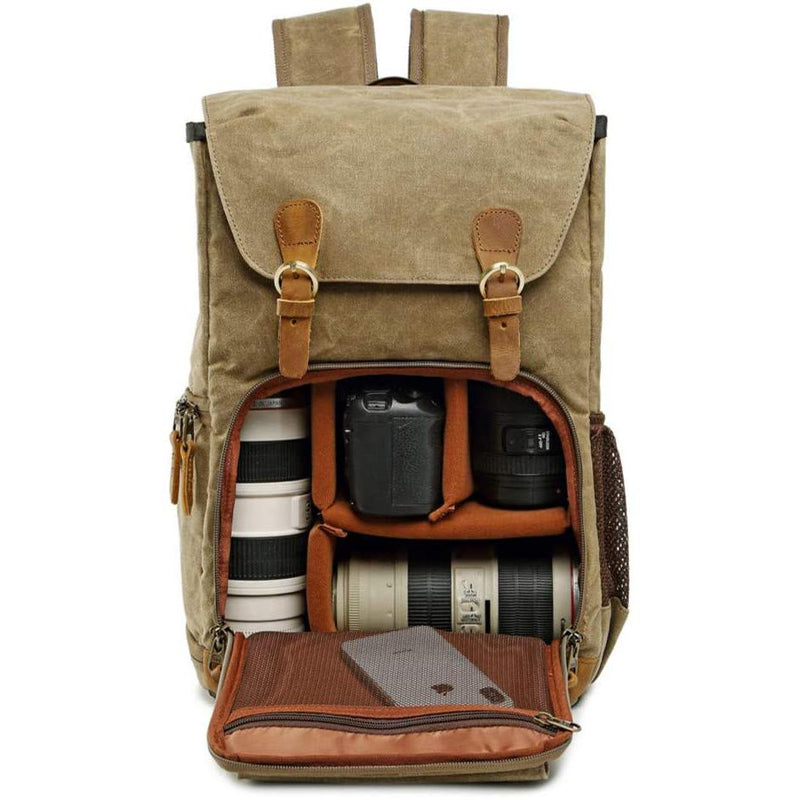 Allacki Waterproof Shock-Resistant Canvas Camera Bag Retro Style Travel Backpack