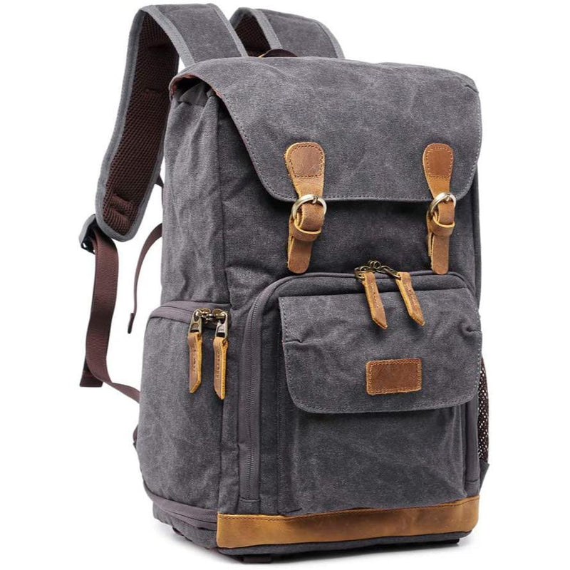 Allacki Waterproof Shock-Resistant Canvas Camera Bag Retro Style Travel Backpack