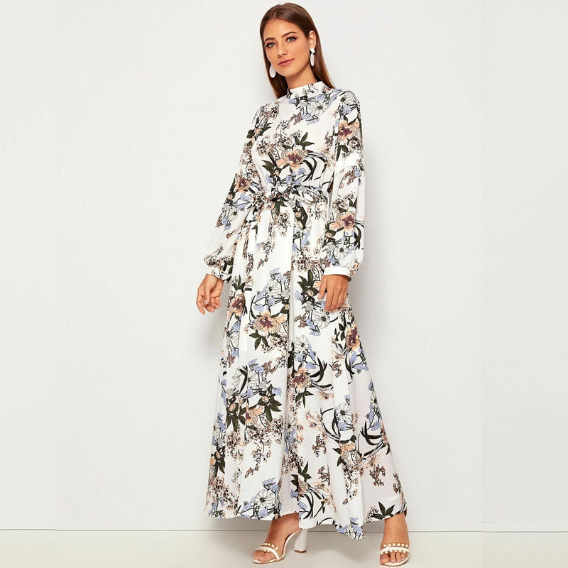 Allover Floral Print Self Tie Swing Maxi Dress Women's Dresses - DailySale